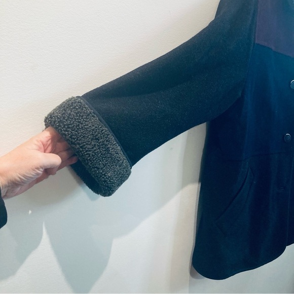 LONDON FOG Sz 14P Wool Blend Quilted Lining Colour Block Button Closure Pea Coat - Picture 7 of 15